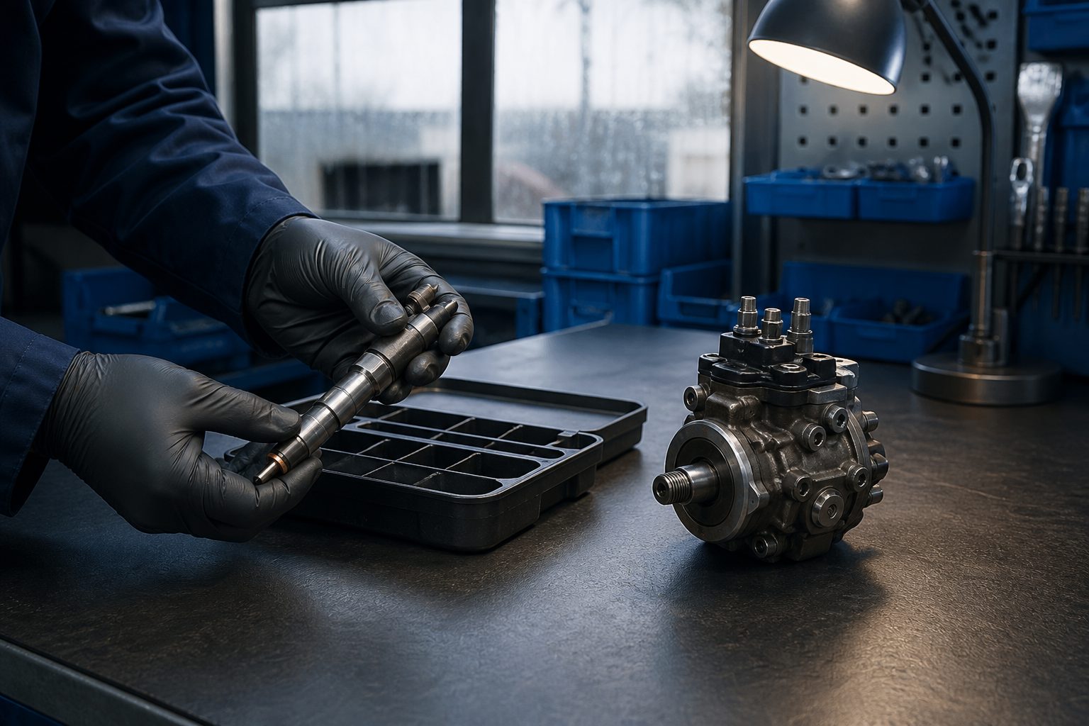 Diesel parts being inspected at our workshop